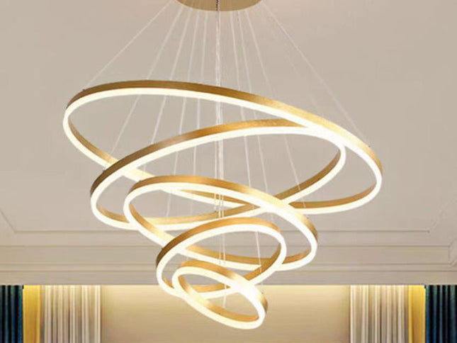 Gold 5 Rings Minimalist LED Pendant Light Adjustable Circular Chandelier