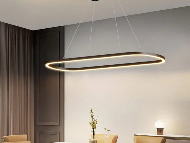 Modern Minimalist Oval Pendant Light Adjustable LED Chandelier Black