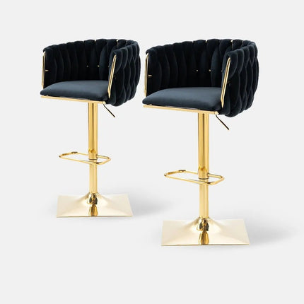 SERENITà Modern Velvet Breakfast Bar Stools Swivel Barstools Adjustable Counter Stools with Backrest Set of 2 Black