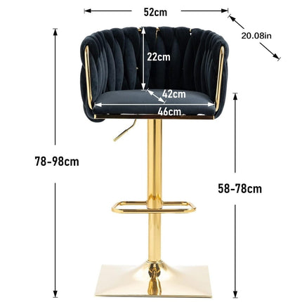 SERENITà Modern Velvet Breakfast Bar Stools Swivel Barstools Adjustable Counter Stools with Backrest Set of 2 Black