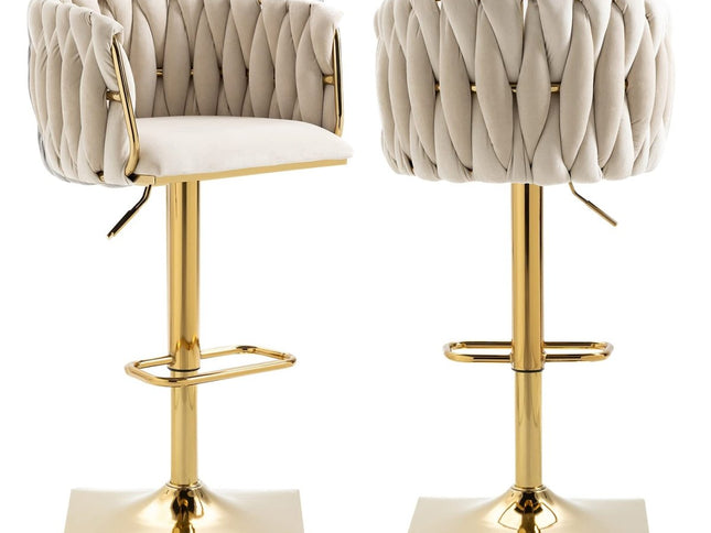 SERENIT√† Modern Velvet Breakfast Bar Stools Swivel Barstools Adjustable Counter Stools with Backrest Set of 2 iVORY