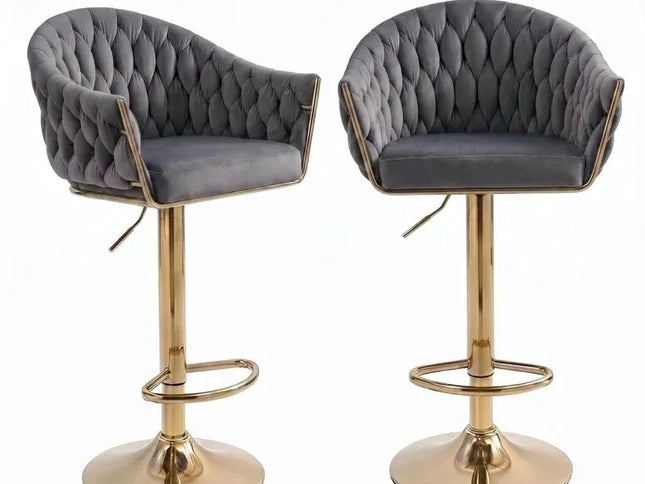 SERENIT√† Velvet Adjustable Swivel Bar Stools, Set of 2 with Backrest ‚Äì Gold-Grey