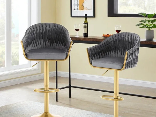 SERENIT√† Velvet Adjustable Swivel Bar Stools, Set of 2 with Backrest ‚Äì Gold-Grey