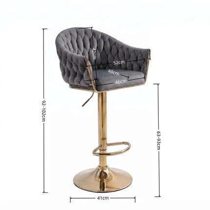 SERENITà GP1863 Modern Velvet Breakfast Bar Stools Swivel Barstools Adjustable Counter Stools with Backrest (Gold-Grey)