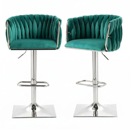 SERENITà Modern Velvet Breakfast Bar Stools Swivel Barstools Adjustable Counter Stools with Backrest (Silver-Emarald Green)