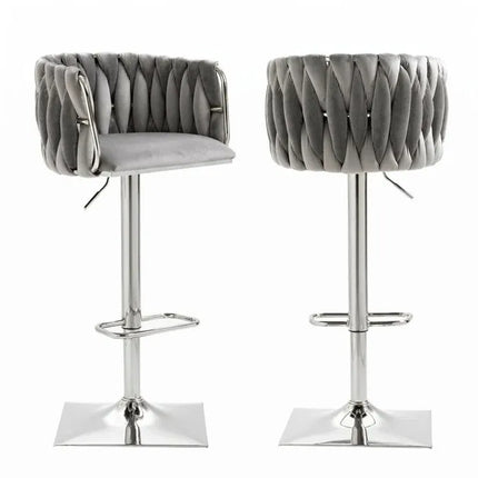 SERENITà Modern Velvet Breakfast Bar Stools Swivel Barstools Adjustable Counter Stools with Backrest (Silver-Grey)