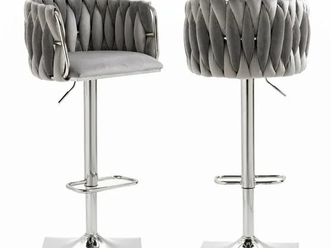 SERENIT√† Velvet Adjustable Swivel Bar Stools, Set of 2 with Backrest ‚Äì Silver-Grey
