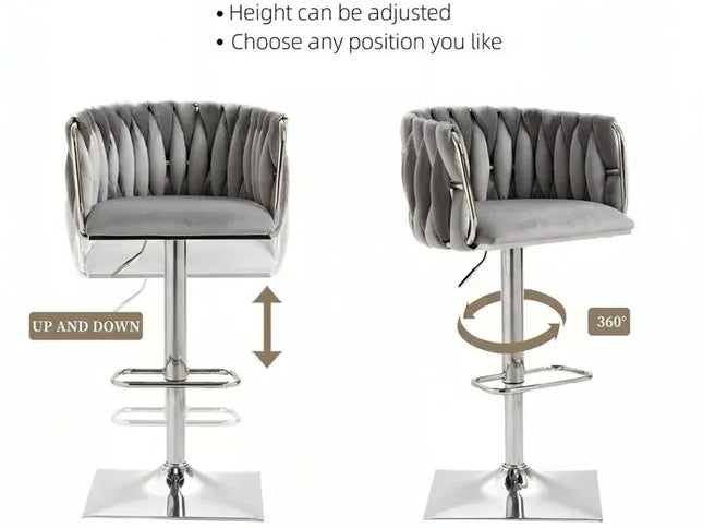 SERENIT√† Velvet Adjustable Swivel Bar Stools, Set of 2 with Backrest ‚Äì Silver-Grey