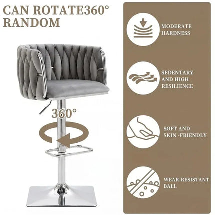 SERENITà Modern Velvet Breakfast Bar Stools Swivel Barstools Adjustable Counter Stools with Backrest (Silver-Grey)