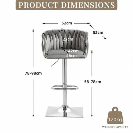 SERENITà Modern Velvet Breakfast Bar Stools Swivel Barstools Adjustable Counter Stools with Backrest (Silver-Grey)