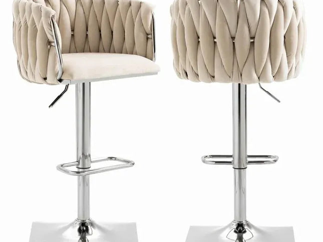 SERENIT√† Velvet Adjustable Swivel Bar Stools, Set of 2 with Backrest ‚Äì Silver-Ivory