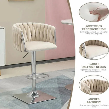 SERENITà Modern Velvet Breakfast Bar Stools Swivel Barstools Adjustable Counter Stools with Backrest (Silver-Ivory)