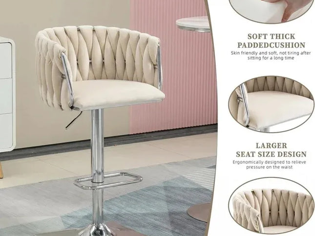 SERENIT√† Velvet Adjustable Swivel Bar Stools, Set of 2 with Backrest ‚Äì Silver-Ivory