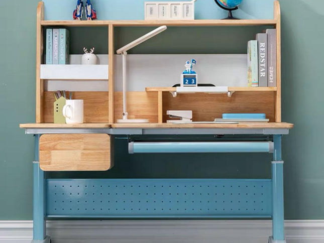 Solid Rubber Wood Height Adjustable Children Kids Ergonomic Blue Study Desk Only 120cm AU