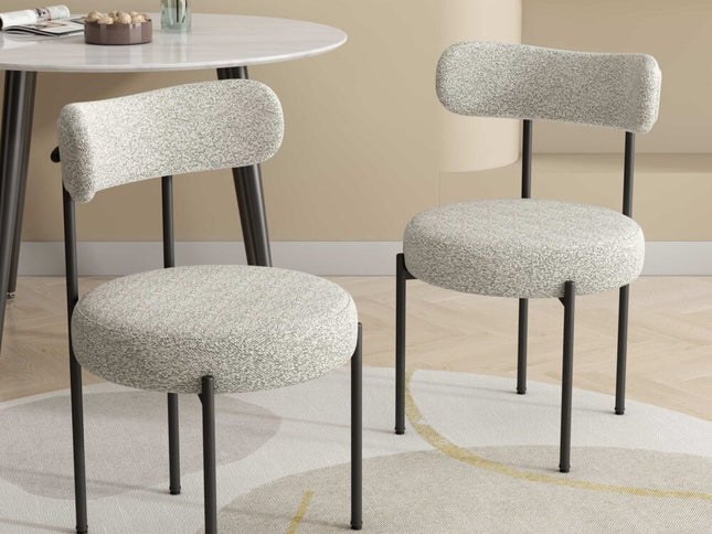 Luxe Boucle Cushioned Elsa Dining Chairs in White Quartz