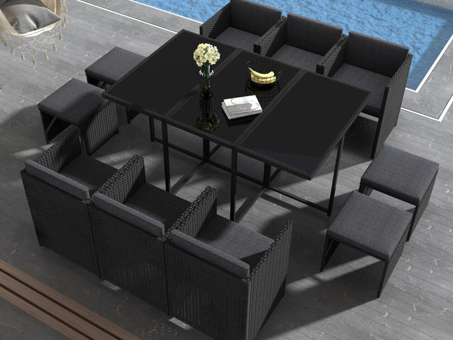 Bali 11 Piece Outdoor Dining Set-Black