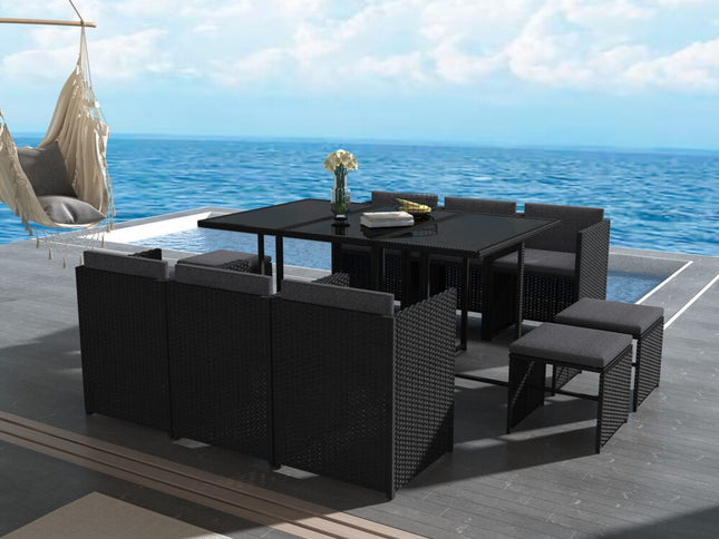 Bali 11 Piece Outdoor Dining Set-Black
