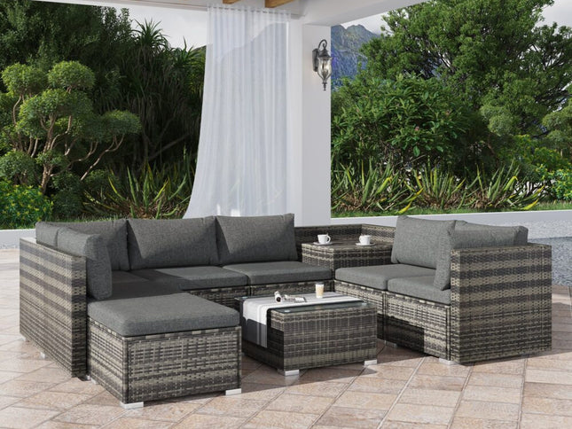 Large Modular Outdoor Ottoman Lounge Set in Grey