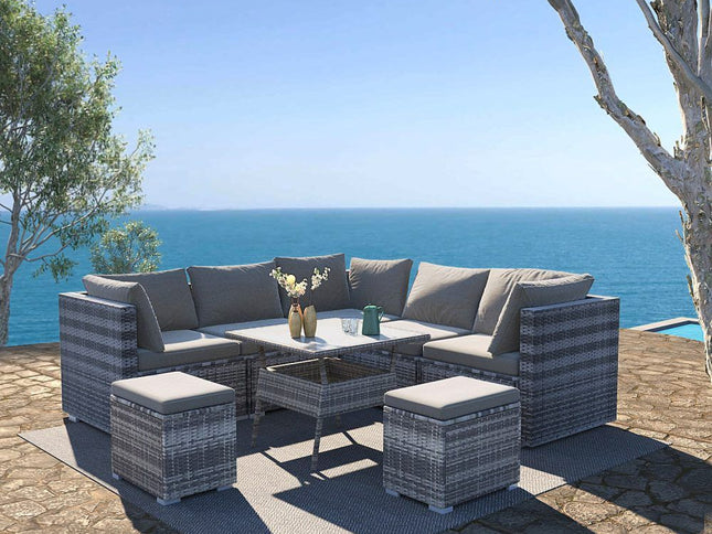 8PC Outdoor Dining Set Wicker Table & Chairs-Grey
