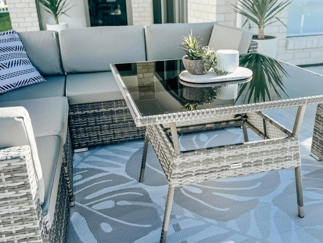 8PC Outdoor Dining Set Wicker Table & Chairs-Grey