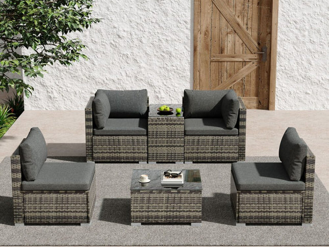 Outdoor Modular Lounge Sofa with Wicker End Table Set