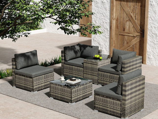 Outdoor Modular Lounge Sofa with Wicker End Table Set