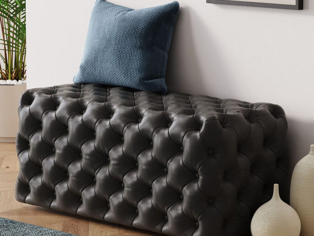 Black Leathaire Ottoman-Rectangular