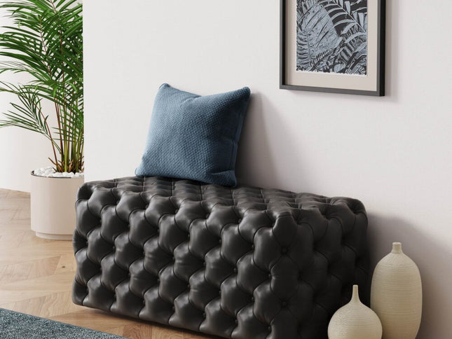 Black Leathaire Ottoman-Rectangular