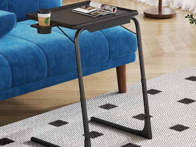 Foldable Table Adjustable Tray Laptop Desk with Removable Cup Holder-Black