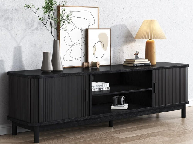 160cm Ribbed Black Entertainment Unit