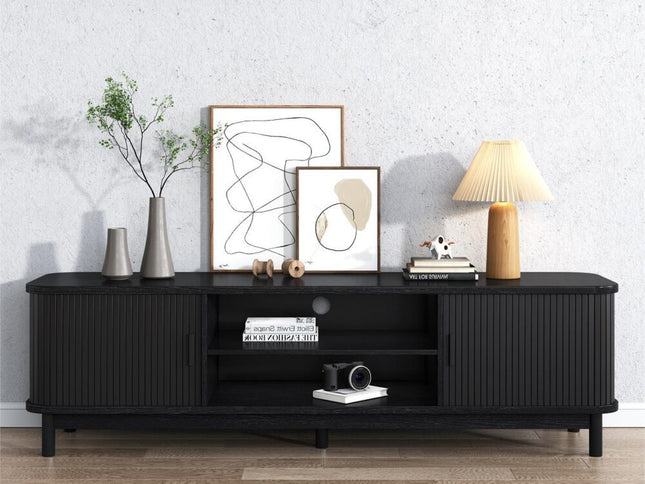 160cm Ribbed Black Entertainment Unit