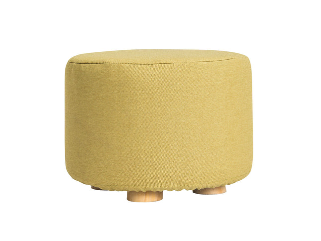 Fabric Ottoman Round Wooden Leg Foot Stool - MUSTARD YELLOW