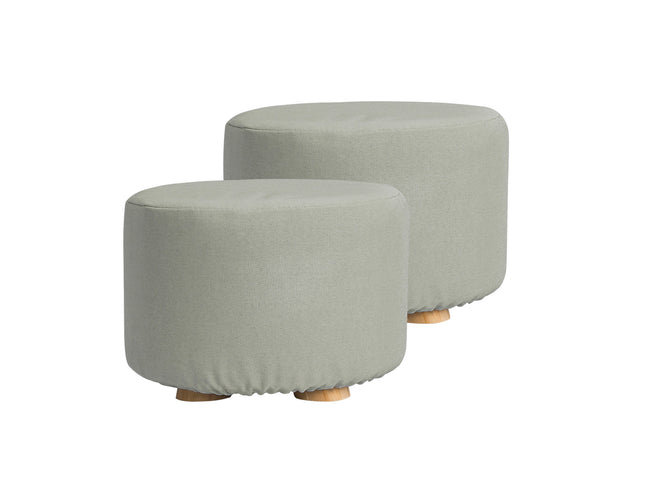 2X Fabric Ottoman Round Wooden Leg Foot Stool - GREY