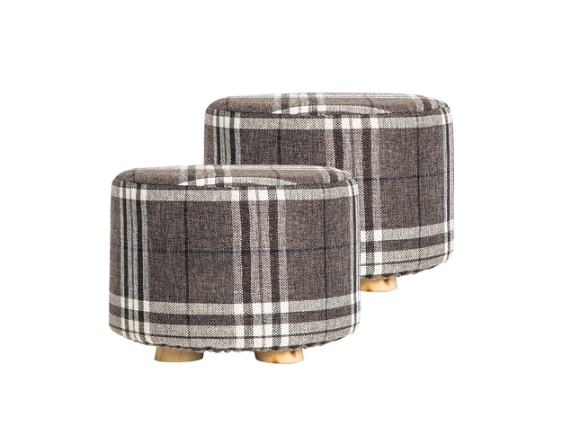 2X Fabric Ottoman Round Wooden Leg Foot Stool - LATTICE