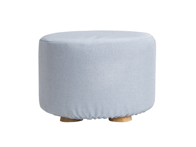 Fabric Ottoman Round Wooden Leg Foot Stool - LIGHT BLUE