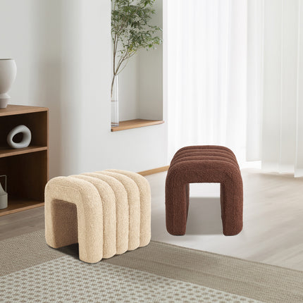 2X Ridge Arch Ottoman Stool Teddy Fleece Fabric Foot Rest 45cm BEIGE