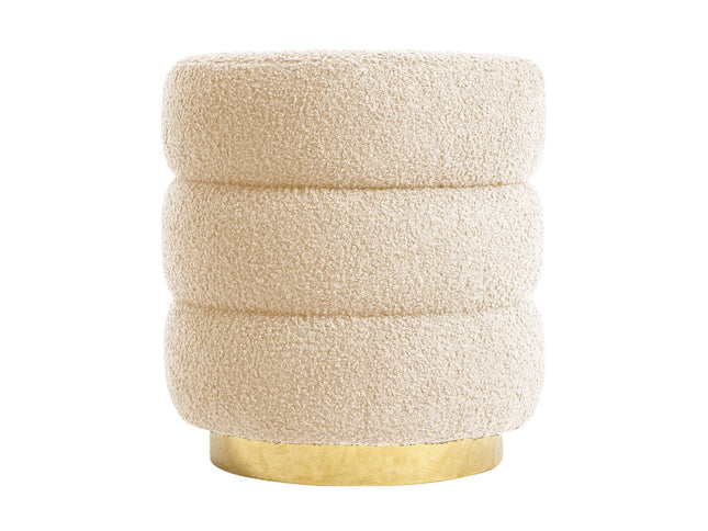 Round Stacked Ottoman Stool Teddy Fleece Fabric Foot Rest 38cm BEIGE