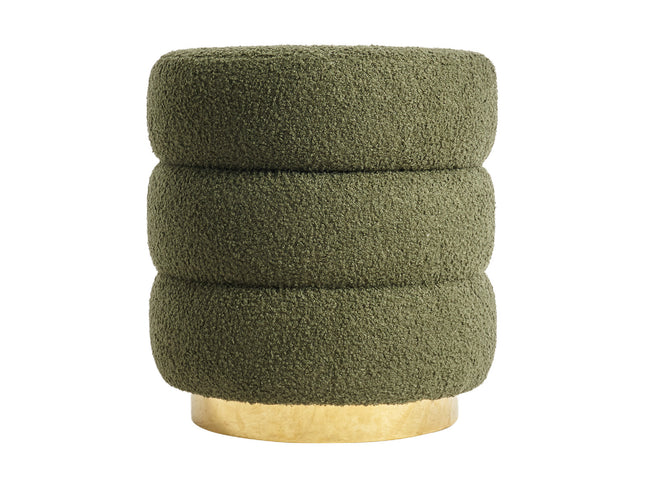 Round Stacked Ottoman Stool Teddy Fleece Fabric Foot Rest 38cm GREEN