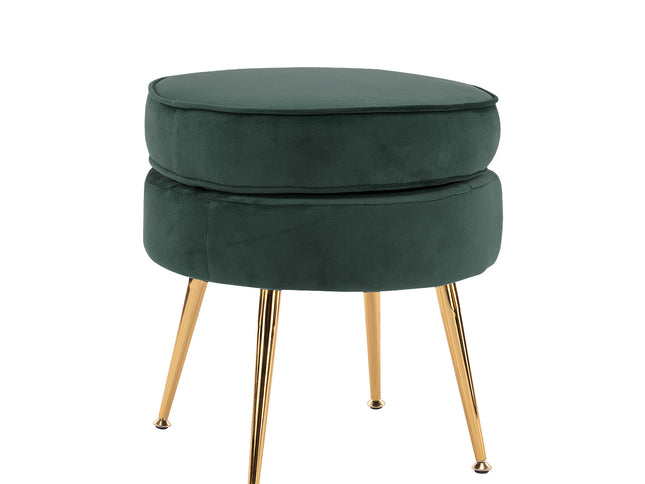 Ottoman Foot Stool Velvet Fabric Metal Leg Round GREEN
