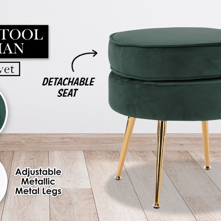 Ottoman Foot Stool Velvet Fabric Metal Leg Round GREEN