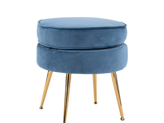 Ottoman Foot Stool Velvet Fabric Metal Leg Round NAVY BLUE