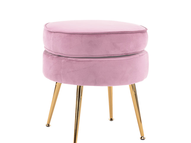 Ottoman Foot Stool Velvet Fabric Metal Leg Round PINK