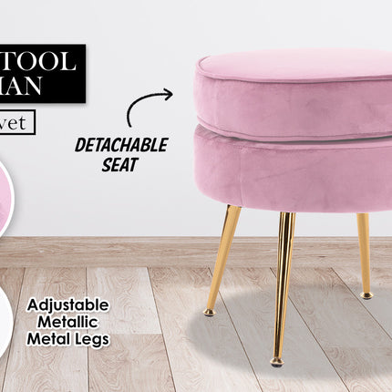 Ottoman Foot Stool Velvet Fabric Metal Leg Round PINK