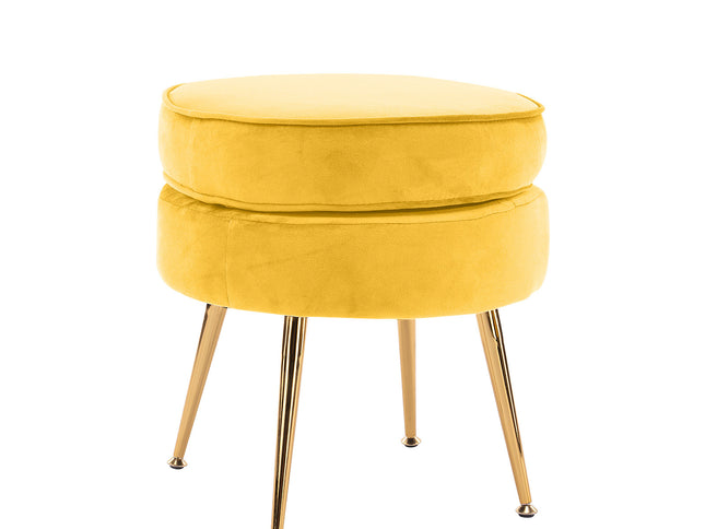 Ottoman Foot Stool Velvet Fabric Metal Leg Round YELLOW