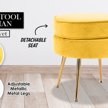Ottoman Foot Stool Velvet Fabric Metal Leg Round YELLOW