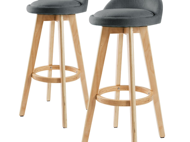 2X Wooden Bar Stool Dining Chair Fabric LEILA 72cm GREY