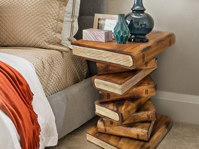 Side Table, corner Stool, Plant Stand Raintree Wood Natural Finish-Book