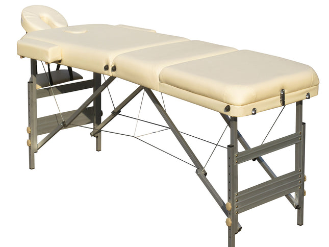 YES4HOMES 3 Fold 5 cm Thickness Foam Portable Aluminium Massage Table Massage Bed Beauty Therapy Beige