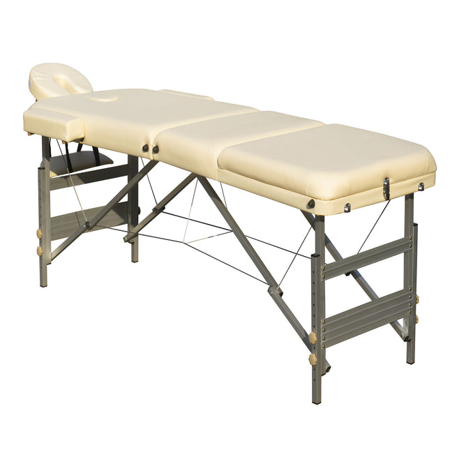 YES4HOMES 3 Fold 5 cm Thickness Foam Portable Aluminium Massage Table Massage Bed Beauty Therapy Beige