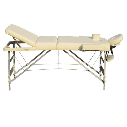 YES4HOMES 3 Fold 5 cm Thickness Foam Portable Aluminium Massage Table Massage Bed Beauty Therapy Beige